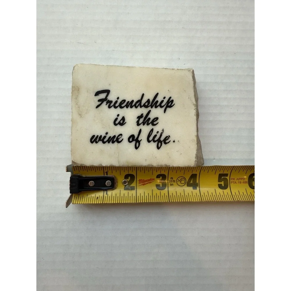 Friendship is the Wine of Life White Mineral Stone Decor Vintage Shelf‎ Sitter